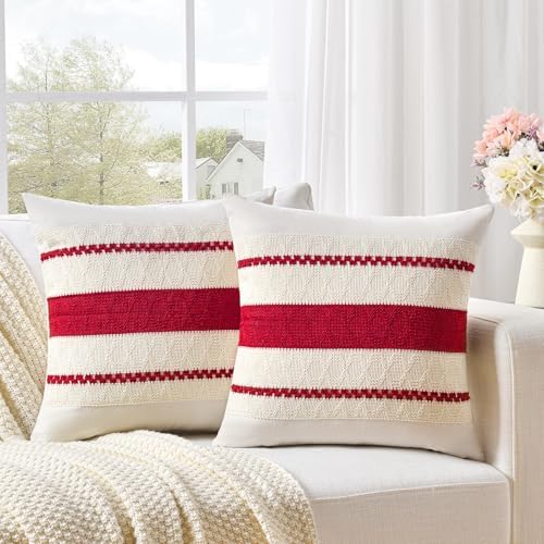 Fancy Homi Set of 2 Boho Red Decorative Throw Pillow Cover 20x20 Inch by Fancy+Homi