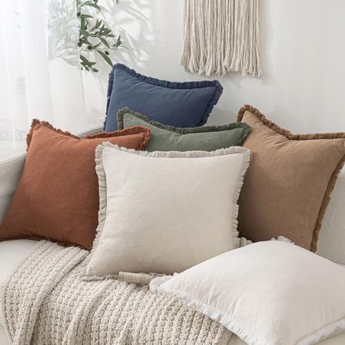 MIULEE Boho Linen Fringe Decorative Throw Pillow Covers Indigo Blue 20x20 - Image 6