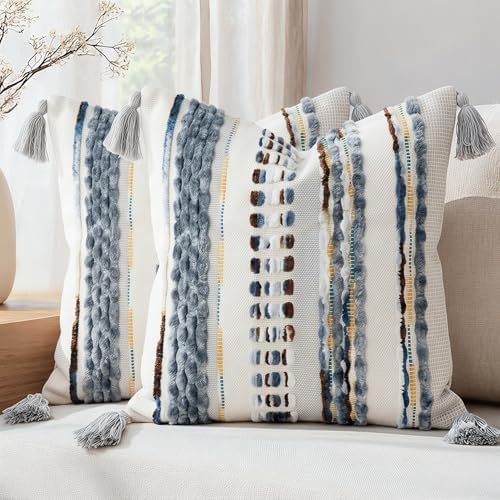 NUYECY Boho Throw Pillow Covers 18x18 Aesthetic Neutral Boucle Couch Pillow - Image 2