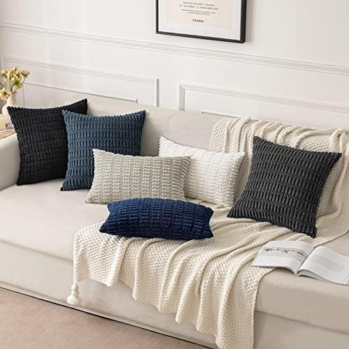 MIULEE Corduroy Decorative Throw Pillow Covers 20x20 Black Pack of 2 - Image 2