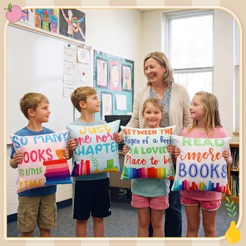 Tranqun 4 Pcs Book Throw Pillow Covers Classroom Reading Decor - Image 6