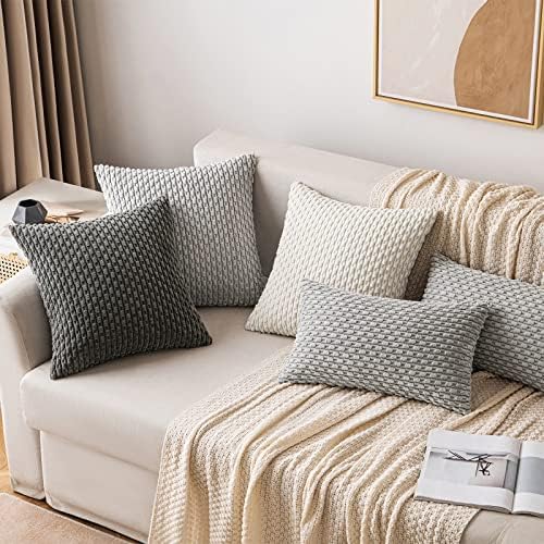 MIULEE Decorative Throw Pillow Covers 16x16 Dark Grey Textured Corduroy - Image 4
