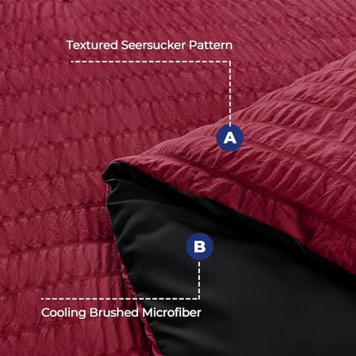 HYMOKEGE Red & Black King Size Comforter Set Seersucker 7 Pieces, All Season - Image 4