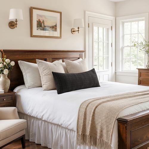 MIULEE Long Lumbar Throw Pillow Cover 14x36 Soft Linen Check Decorative - Image 4