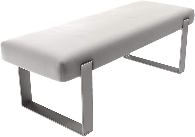 VANT Upholstered Bed Bench - Velvet Platinum Grey - Brushed Nickel - Contemporary Modern, Bedroom Bench Seat, Hallway, or Entryway