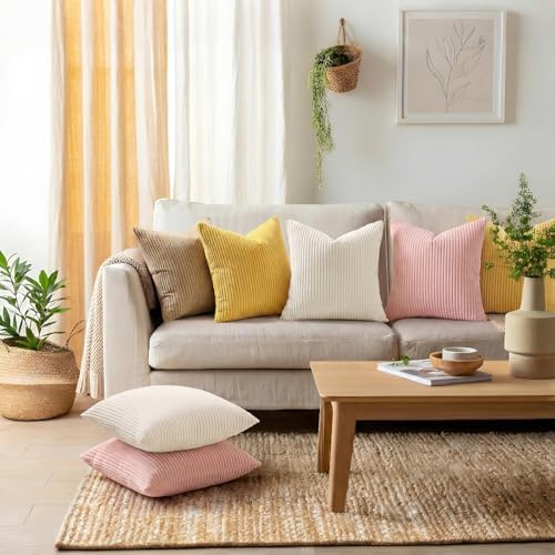 Mecatny Corduroy Fall Throw Pillow Covers 16x16 Set of 2 Cream White - Image 2