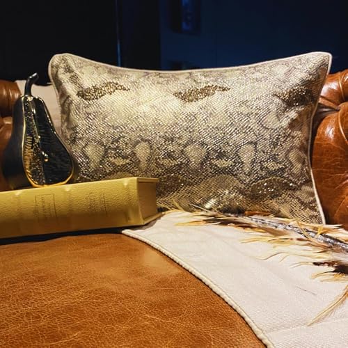 The HomeCentric Gold 12"x18" Lumbar Throw Pillow Covers, Faux Leather Beaded - Image 3