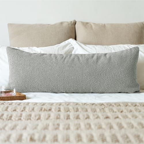 JoraLion 14x36 inch Boucle Lumbar Pillow Cover, Light Gray Woven Texture - Image 7