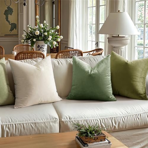 MIULEE 24x24 Inch Pack of 2 Euro Velvet Throw Pillow Covers Sage Green - Image 2
