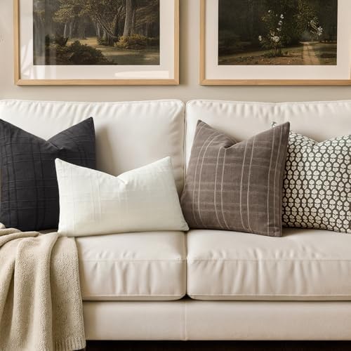 MIULEE Linen Plaid Pillow Covers Decorative 20x20 Black - Image 3