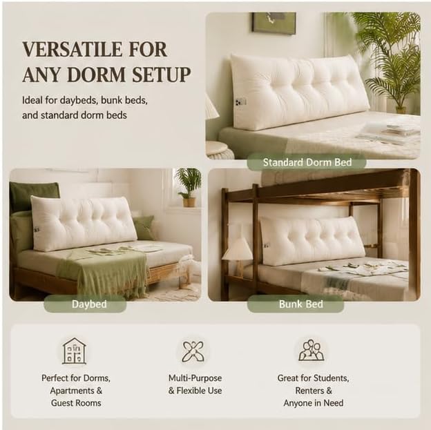 Dorm Headboard Pillow Twin XL Dorm Bed Wedge Cushion, No Nail College Dorm Room - Image 2