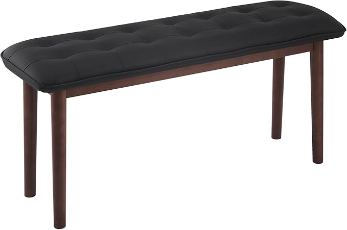 40'' Solid Wood Dining Bench with Cushion, Faux Leather Upholstered Bench for Dining Room Table, Kitchen, Entryway, or Bedroom End of Bed, Black