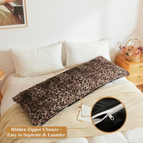 XeGe Fluffy Faux Fur Leopard Print Body Pillow Cover 20x54 - Image 3