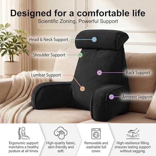 Corduroy Reading Pillow for Sitting Up in Bed, Bed Rest Backrest Pillow - Image 3