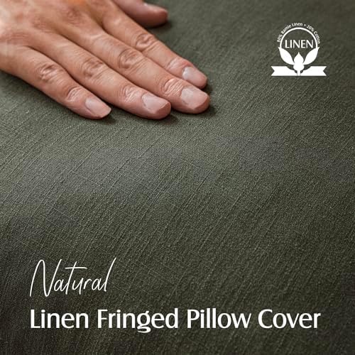 Foindtower Decorative Linen Fringe Throw Pillow Covers 16×16 Dark Green - Image 2