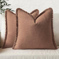 MIULEE Boho Linen Fringe Decorative Fall Throw Pillow Covers Brick 20x20 by MIULEE