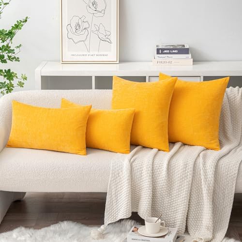 MIULEE Soft Chenille Throw Pillow Covers Goose Yellow 20x20 Inch Pack of 2 - Image 4