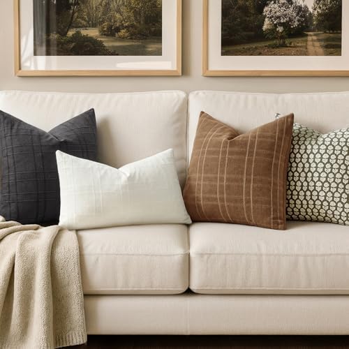 MIULEE Linen Plaid Pillow Covers Fall Decorative 20x20 Camel Brown - Image 3