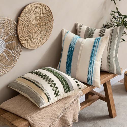 ANRODUO Boho Decorative Pillow Covers Olive Green Stripe 24x24 Pack of 2 - Image 3