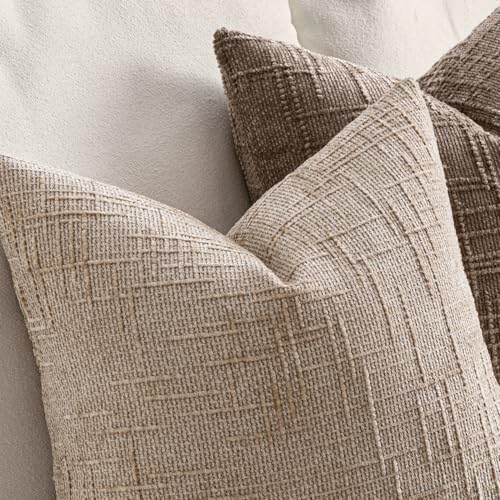 MIULEE Chenille Textured Euro Throw Pillow Covers Oatmeal 26x26 Set of 2 - Image 3