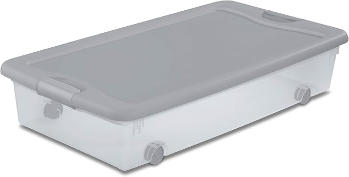 Sterilite 4 Pack Wheeled Under Bed Storage Container, 56 Qt Plastic Bin with Latching Lid for Organization - Clothes & Shoes Organizer, Silver Tint
