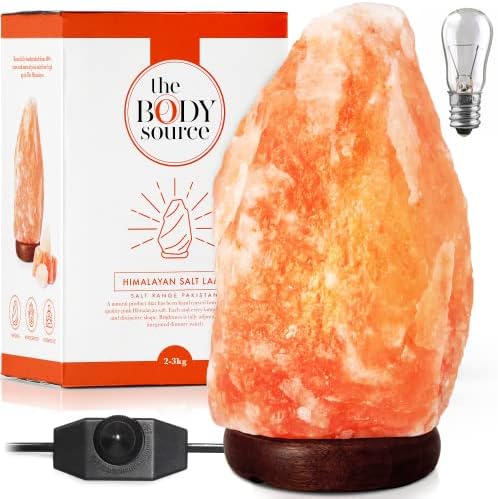 Himalayan Salt Lamp for Bedroom Large 8-10 Inch Pink Salt Rock Lamp with Dimmer, Wooden Base & Spare Bulbs | Calming Ambient Night Light | Thoughtful Wellness Gift for Women, Home, or Office by TheBodySource