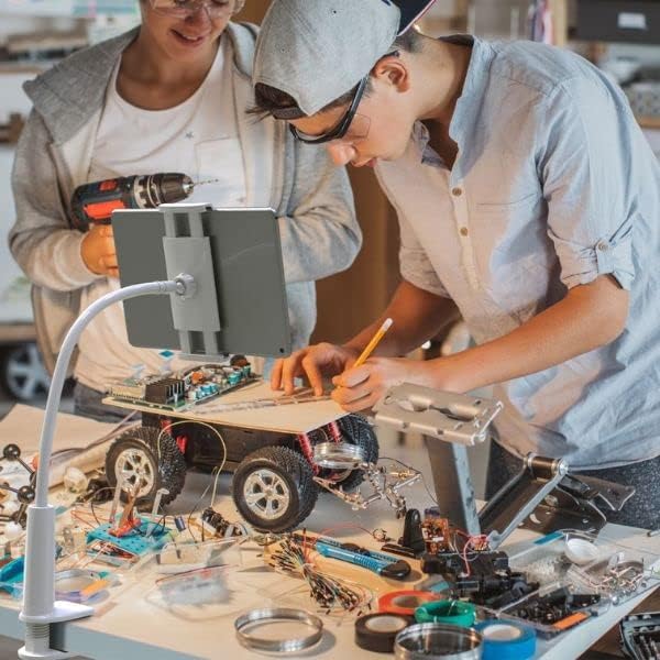 LEVO Clamping Gooseneck Phone and Tablet Mount Holder with Flexible Long Arm – Ideal for Desk, Office, Bedside, Headboard, Kitchen Counter, Boat, RV, and More - White