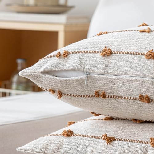 YEENAASY Boho Throw Pillow Covers 18x18 Set of 2 Farmhouse Pillow Cases - Image 3