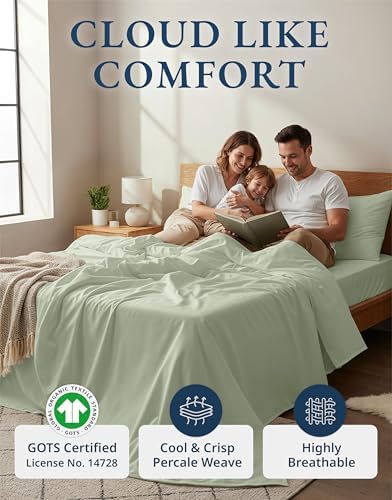 Lane Linen Queen Sheet Set 100% Organic Cotton Percale Cooling - Image 2