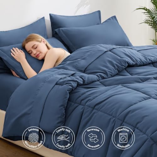 Love's cabin Twin Comforter Set Indigo Blue, 5 Pieces Twin Bed in a Bag - Image 3