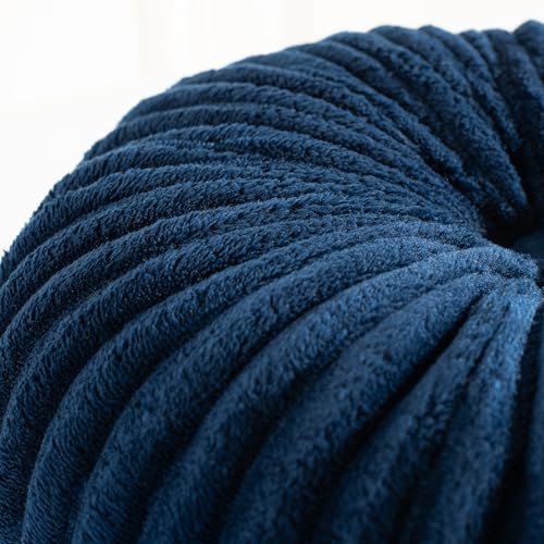 HIG Set of 2 Navy Flannel Decorative Round Pleated Throw Pillows - Image 4