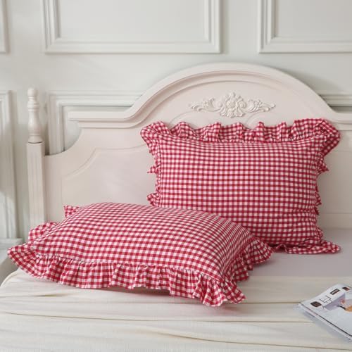 Mywinlle Red/White Plaid Gingham Pillow Shams King Size Set of 2 - Image 5