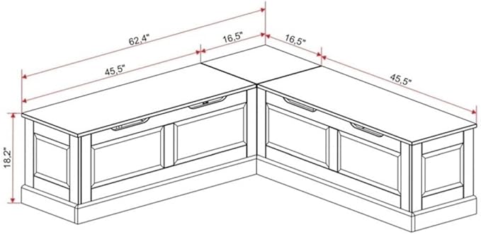 Riverbay Furniture Backless Wood Corner Kitchen Breakfast Nook Bench, with Hidden Storage, in White (Bench Only)