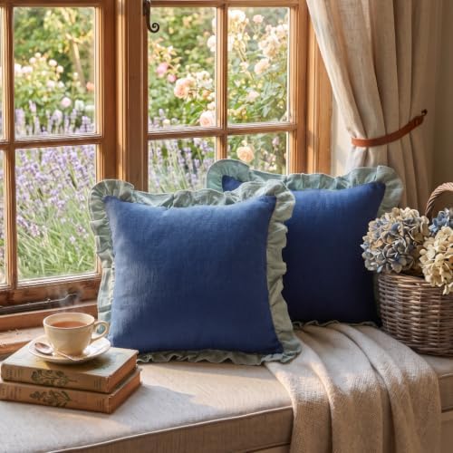 patdrea Vintage Navy Blue Linen Throw Pillow Covers - Image 3