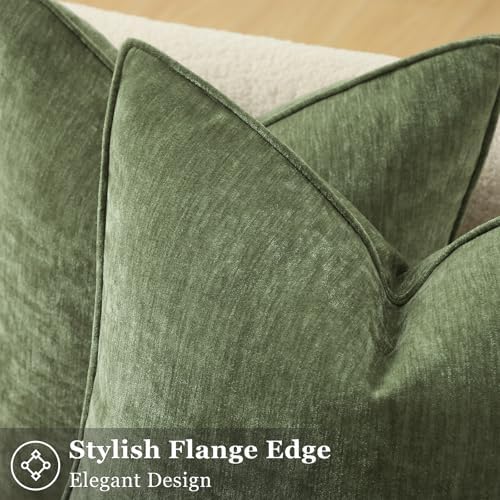 decorUhome Chenille Olive Green Velvet Throw Pillow Covers 26x26 Set of 2 - Image 2