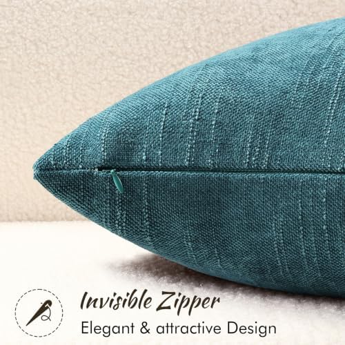 decorUhome Chenille Throw Pillow Covers 18x18 Set of 2, Dark Teal - Image 3
