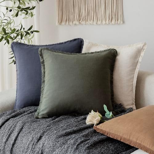Foindtower Decorative Linen Fringe Throw Pillow Covers 24×24 Dark Green - Image 5