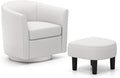 Giantex Swivel Small Accent Chair with Ottoman, Modern Barrel Club Chair w/Footrest, Curved Backrest & Armrests, Removable Seat Cushion, Swivel Single Sofa Arm Chair for Living Room, Bedroom(Creamy)