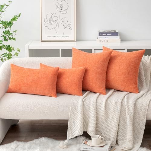 MIULEE Soft Chenille Throw Pillow Covers Coral Red 20x20 Inch Pack of 2 - Image 4