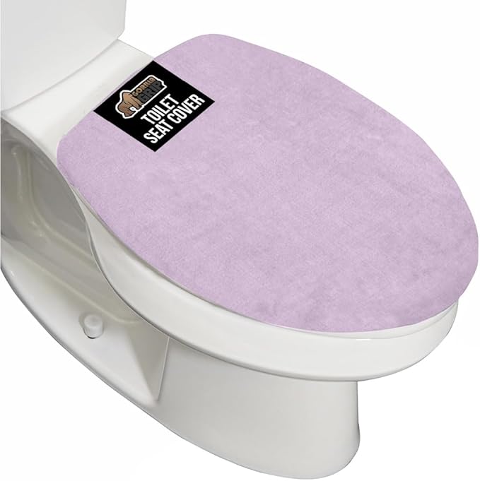 GORILLA GRIP Thick Memory Foam Bathroom Toilet Lid Seat Cover, Soft Velvet Topside, Machine Wash, Plush Cushioned Covers Fits Most Size Lids, Decorative Bath Room Accessories, 19.5x18.5, Light Purple