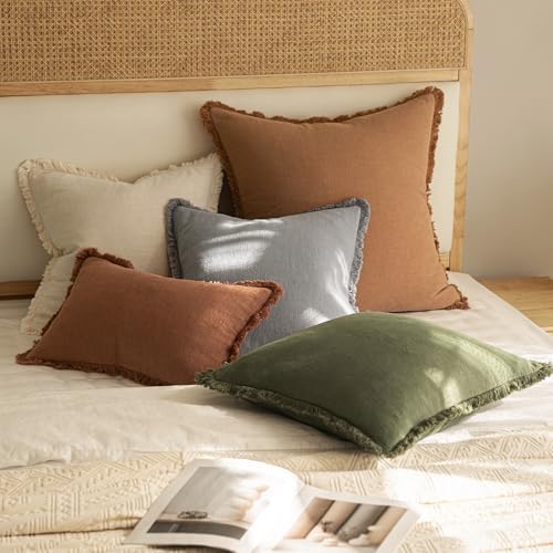 MIULEE Boho Linen Fringe Decorative Throw Pillow Covers Light Grey 20x20 - Image 5