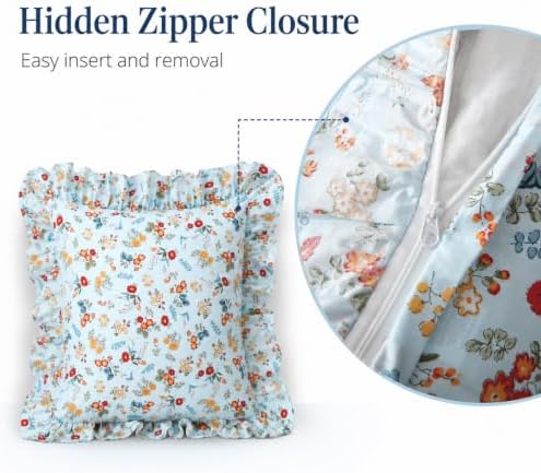 Mywinlle Farmhouse Blue Floral Ruffle Throw Pillow Covers Set of 2, 100% Cotton - Image 4