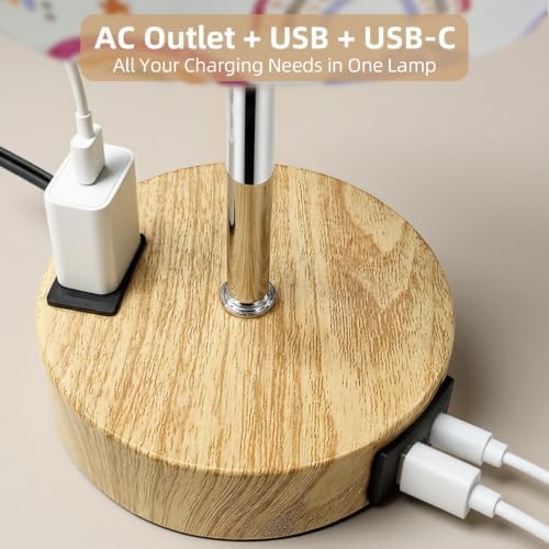 Bedside Table Lamp, Dimmable Touch, AC Outlet, USB A+C (SunRainbow) - Image 2