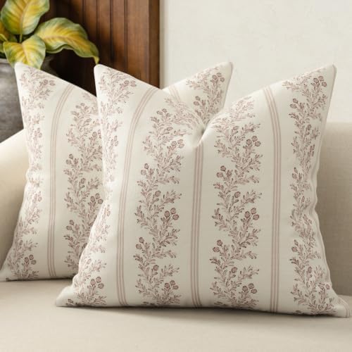Vintage Throw Pillow Covers 16x16 Set of 2, Striped Floral Pillow Cover by DKwizme