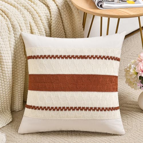 Fancy Homi Set of 2 Rust Boho Small Decorative Throw Pillow Covers 14x14 Inch - Image 2
