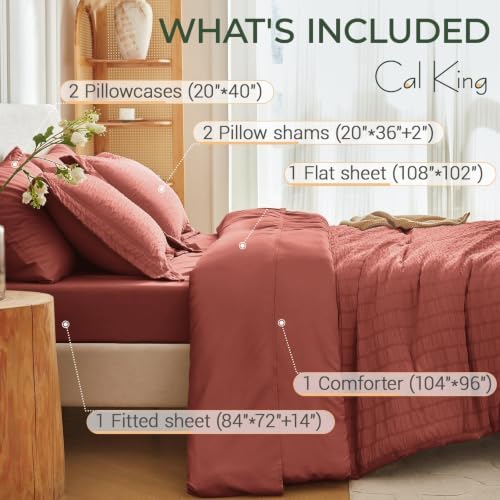 MUXHOMO 7 Pieces California King Comforter Set, Seersucker Bed in a Bag Cal - Image 4
