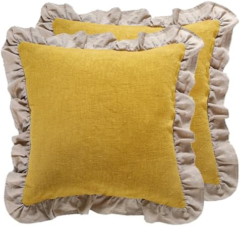 patdrea Vintage Yellow Linen Throw Pillow Covers by patdrea