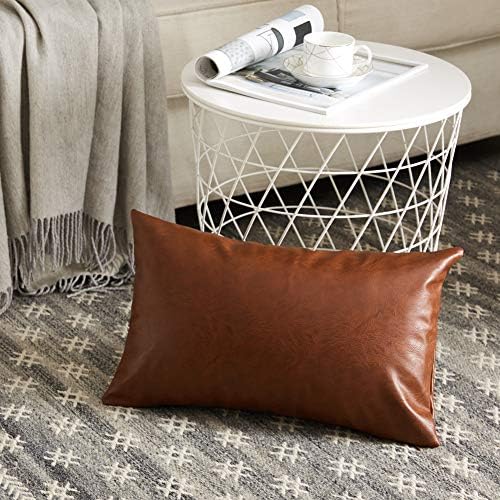 Fancy Homi Faux Leather Boho Decorative Throw Pillow Covers, Thick Modern Solid - Image 2