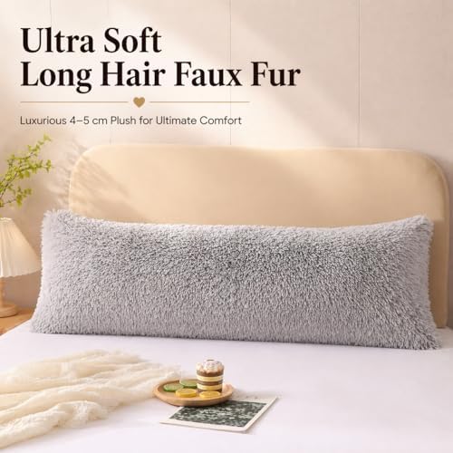 REAFORT Long Hair Faux Fur Body Pillow Cover 21"x54", Hidden Zipper - Image 5