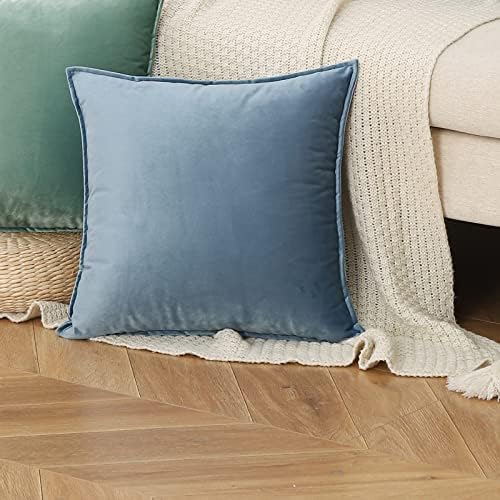 Velvet Stone Blue Throw Pillow Covers 16”x16”Pack of 2 Soft Decorative - Image 2